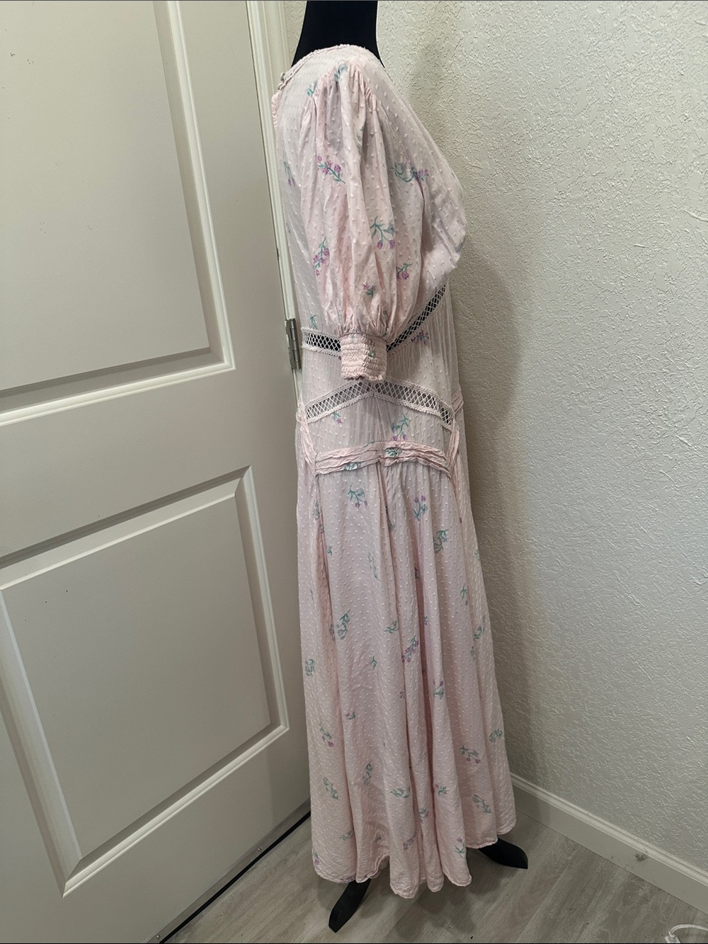 Free People Pale Pink Floral Maxi Dress with Lace Insets - Picture 7 of 13